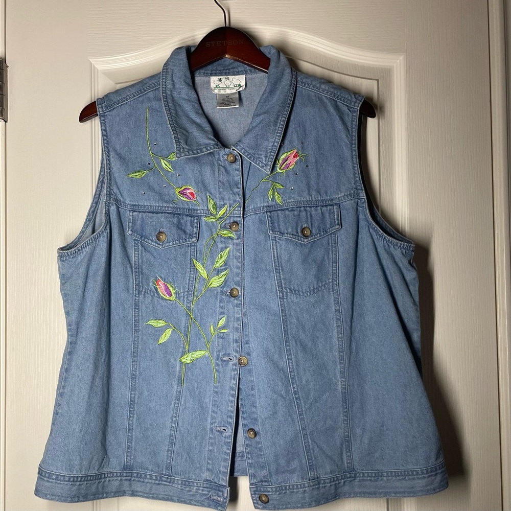 90s Vintage Quacker Factory Light Denim embroidered Vest 1X